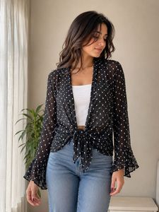 Chic Polka Dot Sheer Kimono Jacket