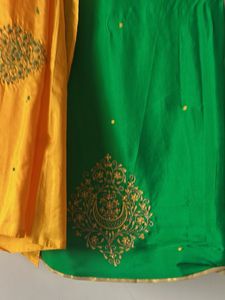 Vibrant Green &amp; Yellow Embroidered Saree