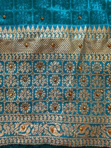 Stunning Teal Saree with Golden Blouse