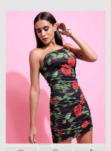 Floral One-Shoulder Ruched Mini Dress