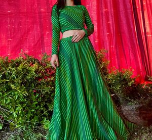 Navratri Green leheriya choli with Mirror Work