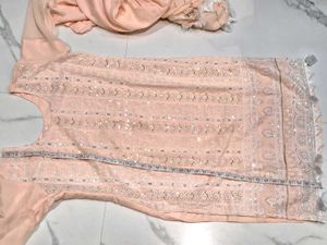 Elegant Peach Embroidered Kurta Set 3pc