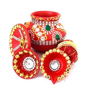 pack of 4 piece Diya , 1 Bowl,  Kalawa
