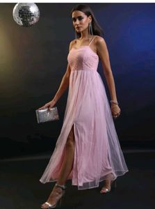Elegant Pink Lace &amp; Tulle Maxi Dress