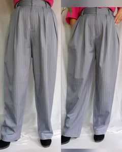 Bluish Grey baggy barrel leg pinstriped pants