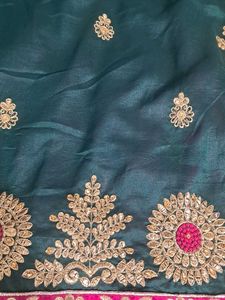 Elegant Emerald Green Embroidered Saree