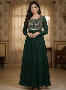 Green Mirror‑Work Anarkali Gown🦚✨
