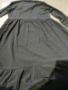 Chic Dark Grey Button-Down Midi Dress