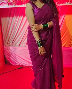 Elegant Purple Sequin Saree with sleeveless blouse