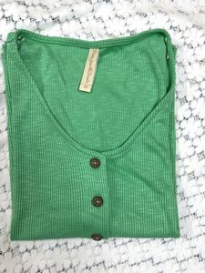Green Ribbed Button-Up Top