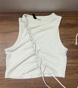 H&amp;M Ribbed Lace Up Crop Top