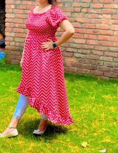 Chic Red & White Zigzag Print Kurta