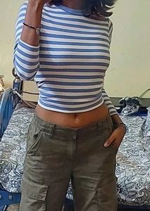 H&amp;M Blue &amp; White Striped Long Sleeve Top