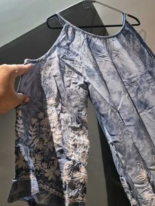 Blue Embroidered Cold Shoulder top