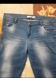 Blue Denim Jeans with Embellishments