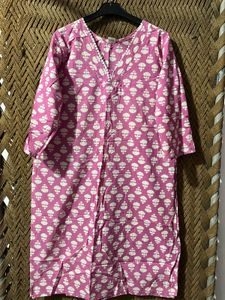 Pink Block Print Cotton Kurta