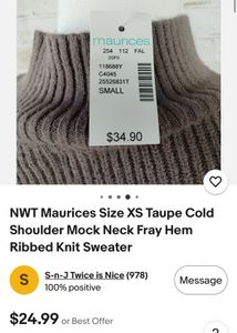 Imported Taupe Cold Shoulder Mock Neck Fray Hem Ri