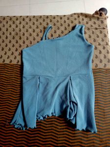 Blue Asymmetrical Ruffled Peplum Top