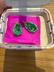 Real Natural Green Agate Slice Earrings