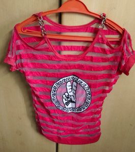 Pink Striped Sheer Top