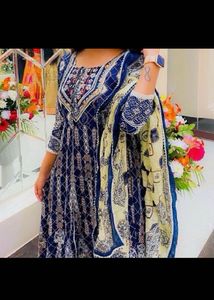 Elegant Blue Printed Kurta Set with Dupatta