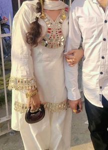 White Kurta farsi salwar with Mirror Work