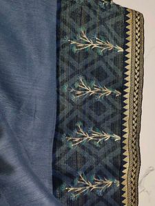 Blue Embroidered Saree with Tassels