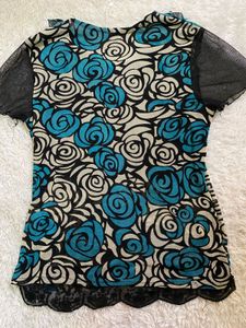retro Stylish Floral Print Top with Sheer Sleeves