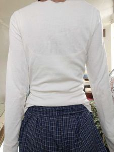 Cream Ribbed Button-Up Long Sleeve Top