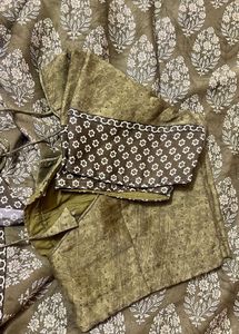 Elegant Olive Green Saree with Blouse