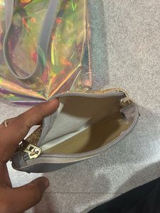 Holographic Tote Bag with Glitter Pouch