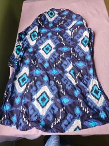 Blue Geometric Print Tunic Top