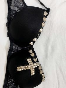 Studded Black Lace Bra