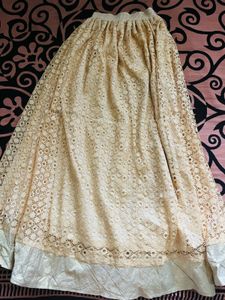 Cream Lace Flared Skirt with White Border – Elegan