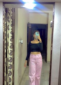 Jet Black Full Arms Plain Crop Top With A Beautifu