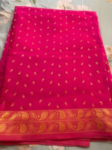 Vibrant Pink Saree with Paisley Border