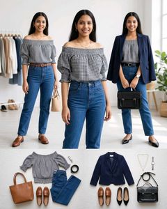 Off-Shoulder Gingham Check Top