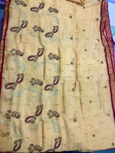 Custurd-Cream Saree with Maroon &amp; Gold Border