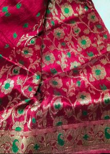 Vibrant Silk Saree with Green Motifs