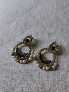 Elegant Pearl & Stone Drop Earrings