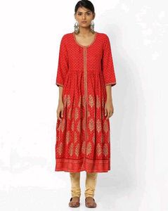Red Printed Anarkali Kurta