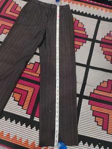 Brown High-Waist Wide-Leg Pinstripe Trousers
