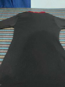 Elegant Black Kurta with Red Floral Embroidery