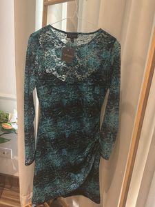 Topshop London Teal Blue Lace Print Bodycon Dress