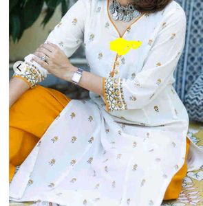 White Kurta with Mustard Yellow Accents