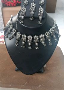 Oxidized Silver Necklace and Earrings Set