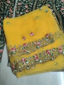Embroidered Yellow &amp; Green Salwar Suit