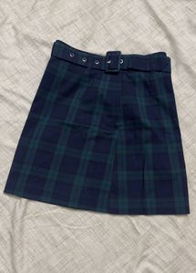 Classic Plaid Mini Skirt with Belt