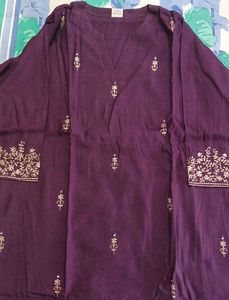 Purple Embroidered Cotton Kurta