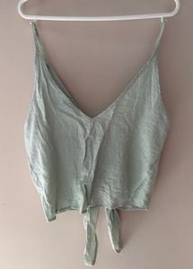 Shein Sage Green Tie-Front Crop Top